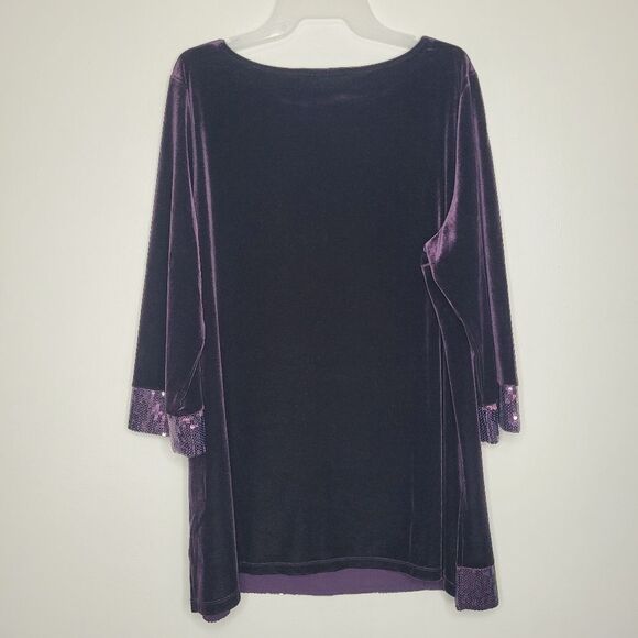 Susan Graver dark purple velvet sequin trim modest top size 1x - Picture 2 of 7